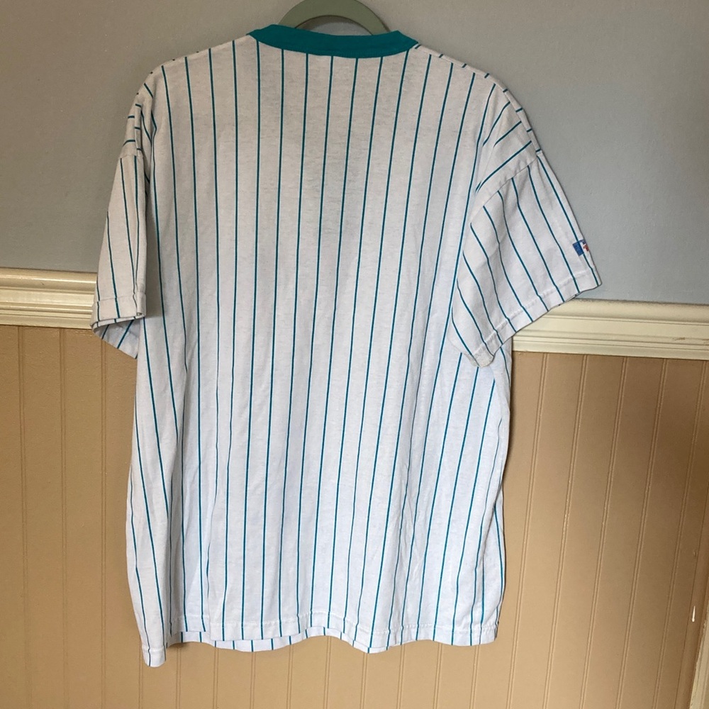 Russell Athletic Vintage Men's White Teal Pinstripe Henley Baseball T-shirt XL - Picture 3 of 4